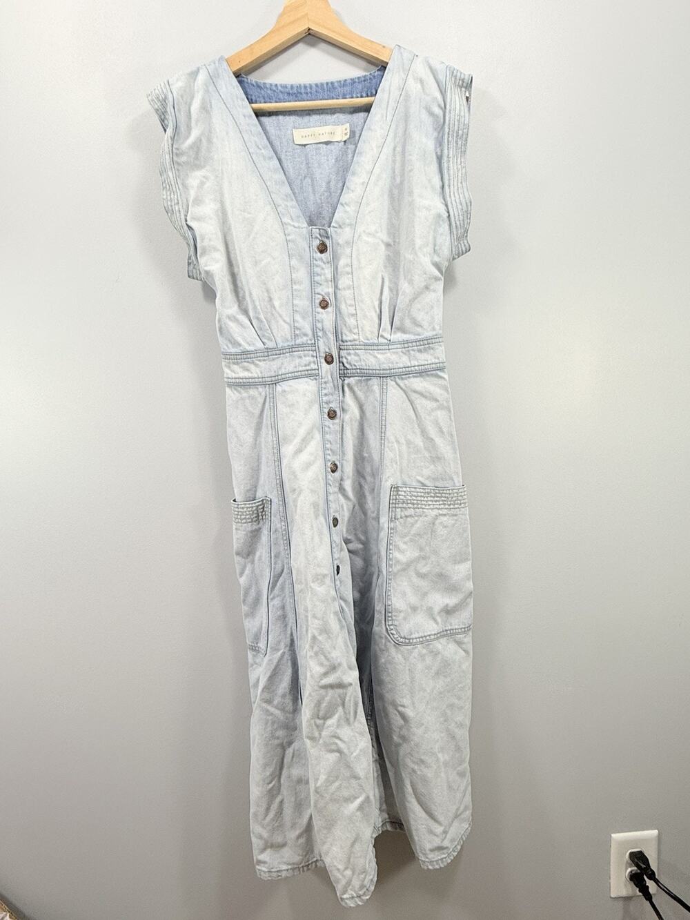 Happy X Nature Kate Hudson Glide Light Wash Denim Midi Dress Size 0 156